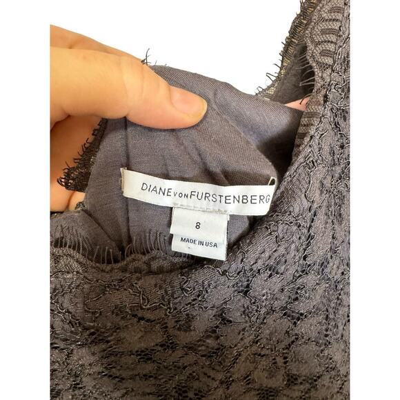 Diane Von Furstenberg DVF Zarita Dress Lace Detail Mini Gray Purple Size 8 - Picture 6 of 8
